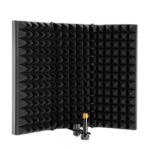 AGPTEK Microphone Isolation Shield, Foldable Adjustable Durable Studio Recording Microphone Isolator Panel for Stand Mount or Table Top