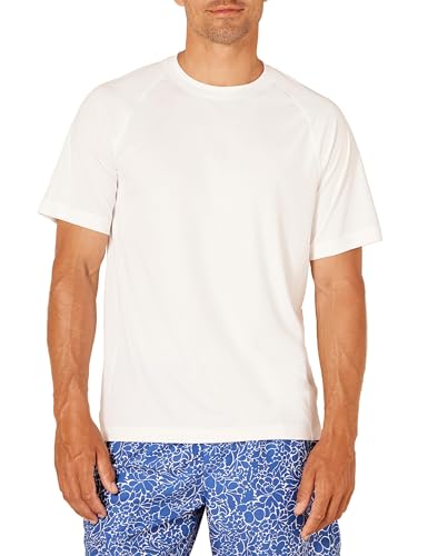 Amazon Essentials Men's Slim-Fit Short-Sleeve Quick-Dry UPF 50 Swim Tee, White, XS