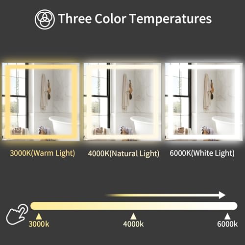 Image of Koonmi 40 inchx40 inch LED Bathroom Mirror with Anti-Fog | 90CRI Shatterproof Vanity Mirror with Backlit + Front Lit, Easy Install for Modern Bathroom and Hotel (IP65)