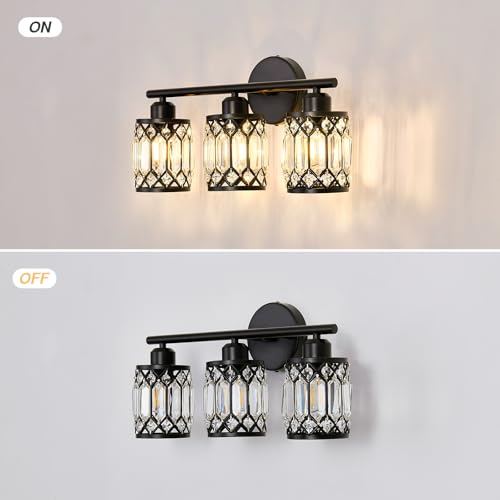 Image of CVKASH 3 Light Bathroom Vanity Light Fixture Over Mirror Black Vintage Vanity Lights with Glass Shade Farmhouse Wall Sceonce for Bedroom Dressing Room Living Room Hallway Cabinet