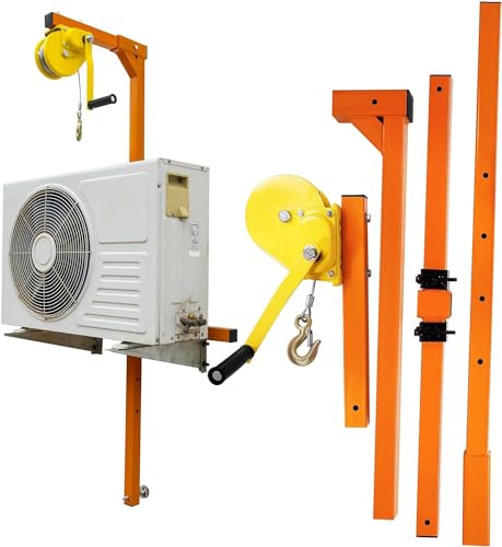 Air Conditioner Lifting Tool, 50 FT Lifting Height, 400 LBS Load Capacity, Manual Winches, Carbon Steel Crane Bracket for Outdoor AC Installation, Orange