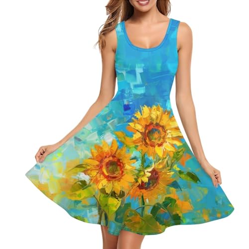 Image of TOADDITDO Women's Sleeveless O Neck Beach A-Line Party Coctail Tank Dresses Flared Sundress