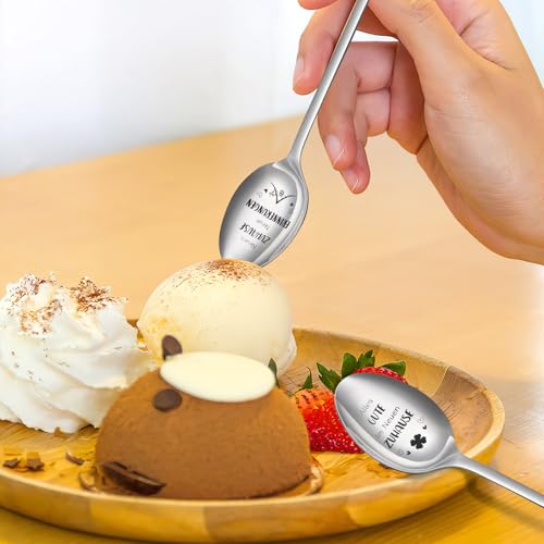 BOARDFEB Einzugsgeschenke Wohnung, 2 Stück Löffel mit Gravur 19,6 cm Kaffeelöffel Einzugsgeschenke Haus Geschenk zum Einzug Neues Zuhause Neues Haus Geschenk