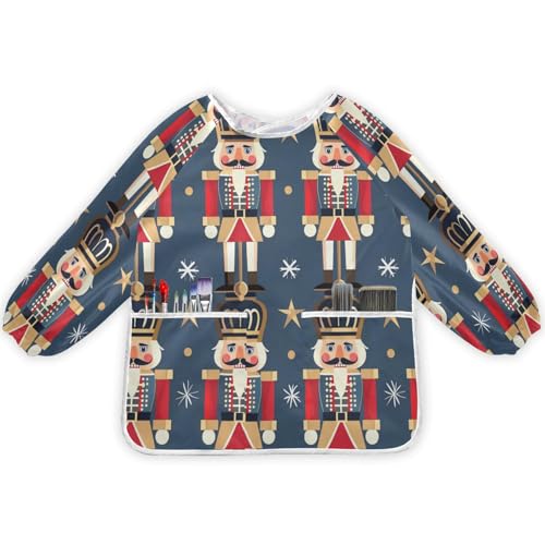 Waterproof Children Artist Smock With Long Sleeve with 2 pockets for Age 4-6 Children Artist Smock With Long Sleeve for Painting Cooking Crafts Clay Nutcracker Cartoon Soldier Nutcracker Toy
