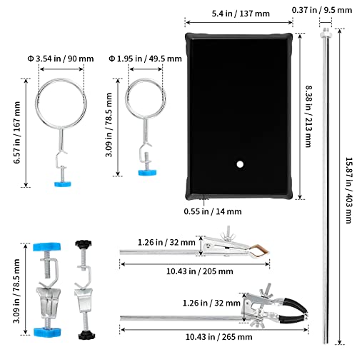 Sheutsan 2 Pack 16 Inch Laboratory Lab Stand Set, Lab Stand & Clamp Set, Stands Support Set Including 4 Retort Rings, 2 Flask Clamp, 2 Burette Clamp #TOP1