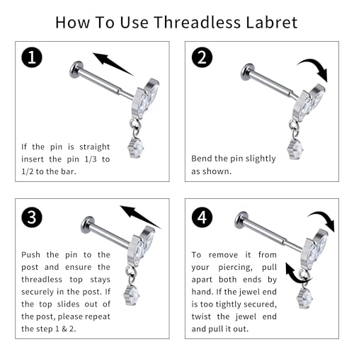 FINE4U 1PC ASTM F136 Titanium Mini Threadless Flat Back Stud 18G 6mm 8mm for Conch Helix Flat Tragus Labret3