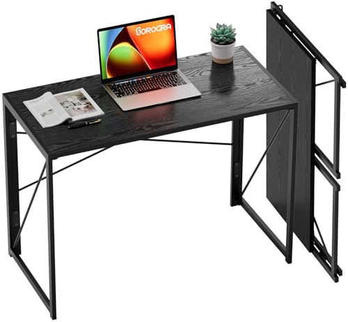 Coavas Folding Desk 39.4 inch Foldable Small Portable Computer Desks, Spaces Saving Writing Sturdy Table for Bedroom, Home Office, Dorm, Apartment, Pre Assembled, Black Wood