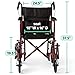Medline Lightweight Foldable Transport Wheelchair with Handbrakes and 12-Inch Wheels, Red Frame, Black Upholstery