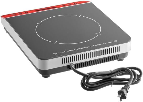 Miniatura 2 de Cocina de inducción comercial, rango de encimera de 1800 W, negrorojo, quemador único de 120 V, control digital, 10 niveles de potencia, 11.3 x 14 x