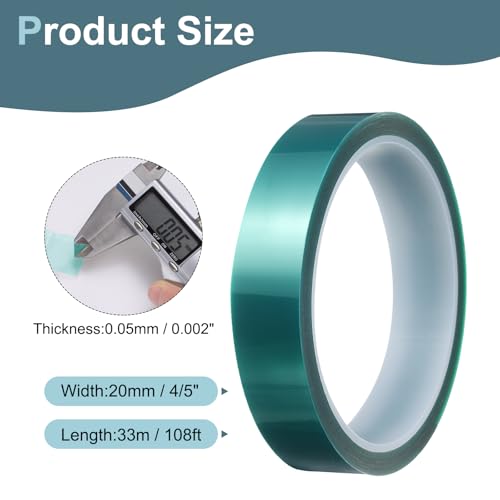 Image of HARFINGTON 4 Rolls High Temperature Masking Tape 4 /5 inch x108ft(20mmx33m) 0.05mm Thick PET Film Silicone Adhesive Heat Resistant Tapes for Heat Press Anodizing Circuit Board, Dark Green
