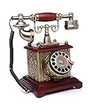 TSMBIKE Schnurgebundenes Telefon im Retro-Stil aus Holz mit Wählscheibe für Zuhause und im Büro