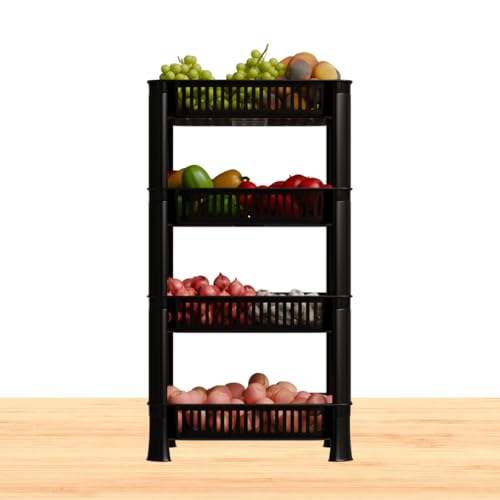 Image of Plastic Kitchen Rack, Multipurpose Vegetable & Fruit Storage Basket Organizer for Home, Pantry & Kitchen - Strong & Easy to Assemble (4 Layer, Black)