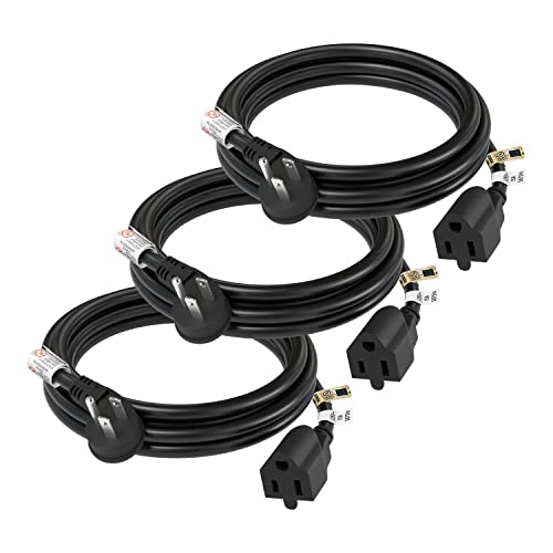 Image of FIRMERST 1875W Flat Plug Extension Cord 6 Feet 14 AWG 15A Black, Pack of 3