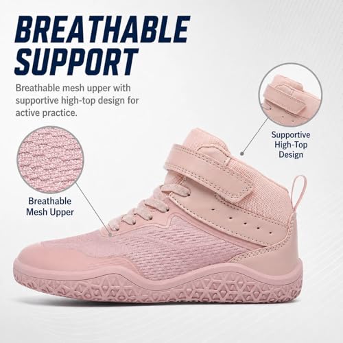 Kids Wrestling Shoes Boys Girls Wide Toe Box Zero Drop Boxing Shoes Pink - image 4