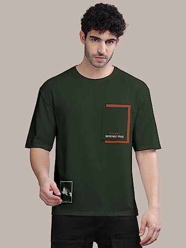 Image of BULLMER Peach Trendy Front Printed oversized Round Neck T-shirt for men