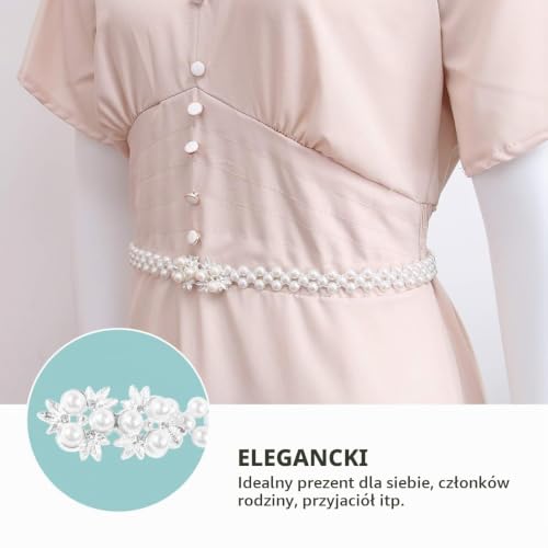 Ieron Damski Pas Panny Młodej Elastyczny z Perłami Elegancki Biały Ozdobiony Paciorkami i Strasami Retor Dekoracyjny Pas Taliowy dla Druhny na Suknię Ślubną, 63,5 cm, kwiat, flower 25"