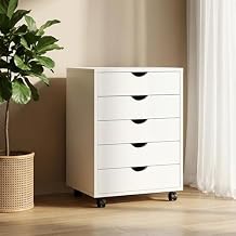 5 Drawer File Cabinet, Under Desk Storage Drawers with Wheels, Mobile Filing Chest for Small Desk Printer Stand for Home Office, White