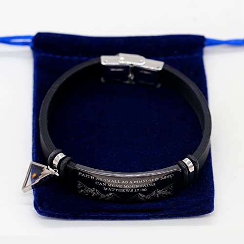 Men's Motivational Black Silicone Bracelet Mountain Mustard Seed Faith Cuff Wristband Bible Verse Quote Jewelry Y2003 (Triangle) #TOP7