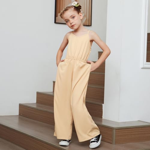 Image of Perfashion Girls 2 Piece Outfits Cotton Linen Jumpsuit Set Button Down Shirt Pants Sets School Clothes 6-15Y