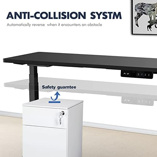 AIMEZO Electric Height Adjustable Standing Desk Frame, 3 Stage Heavy Duty Stand Up Desk with Memory Smart Pannel Collision Protection Function | Black Frame Only