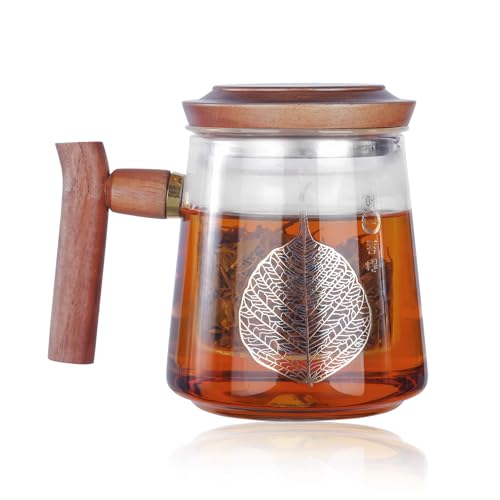 Loose Leaf Tea Infuser Mug with Lid - 18.6oz/550ml Borosilicate Glass Tea Cup, Leak-Proof Steeping Cup with Strainer and Heat-Resistant Handle