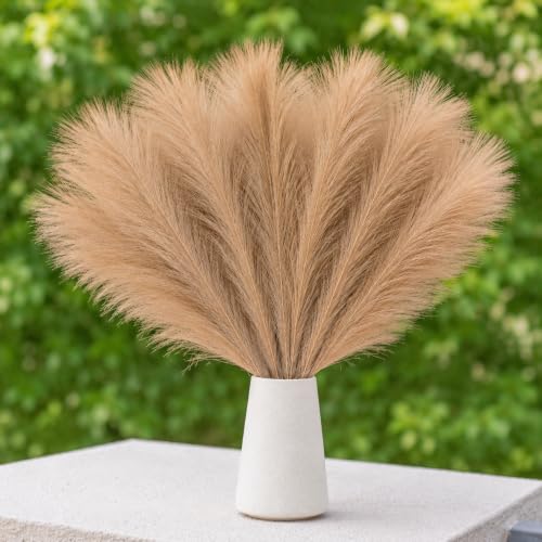 Image of CURATED CART Faux Pampas Grass, 12 Pcs Small Artificial Flowers for Home Decoration, Office, Bedroom, Living Room, Table Decor, 41 cm Height, (Without Vase)