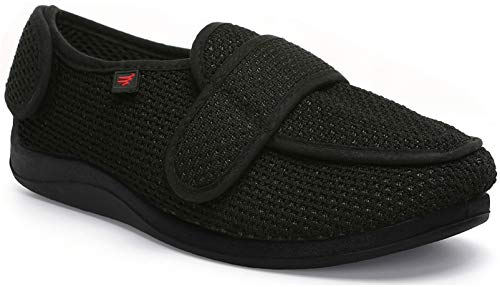 YURUMA Hombres Mujer X-Ancho Ajustable Zapatos Turgente Pies Pantufla, Velcr Cómodo Zapatillas Anciano Diabético Obesidad 36-51 (A/Negro (Primavera/Verano), 39/US 8.5 Mujer/UK 5)