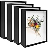 4 Pack 8'x 10' Shadow Boxes Frame Display Cases Wood Deep Shadowbox for Photos, Dried Flowers, Handicrafts Picture Frames for Wall Tabletop (Black, 8x10)