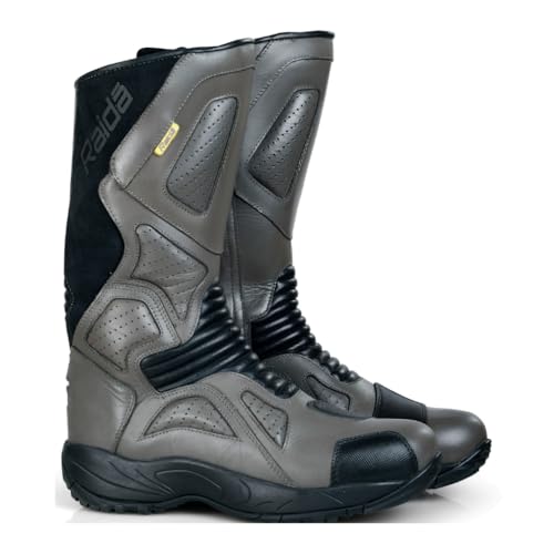 Image of Raida Explorer Motorcycle Boots | Ankle, Shin, & Heel Protection | Memory Foam Insole | Leather (Grey, 9)