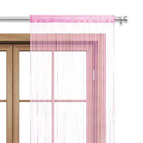 Rideau de porte rose clair à franges, 90 x 245 cm, passage pour une installation sur une tringle standard, Oeko-Tex, lavable, couleur unie, modèle disponible dans différents coloris vifs