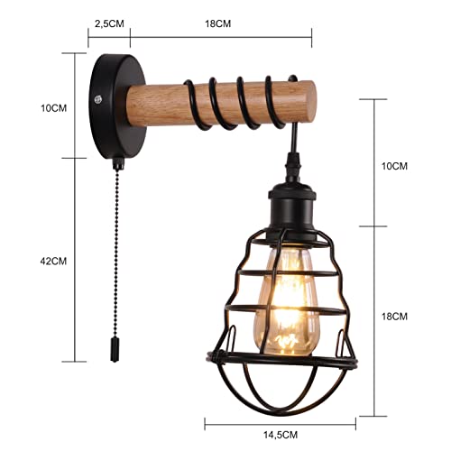Vintage industriële wandlampen met trekschakelaar metalen kooi design wandlamp indoor effect wandspot E27 keramische… - Afbeelding 4