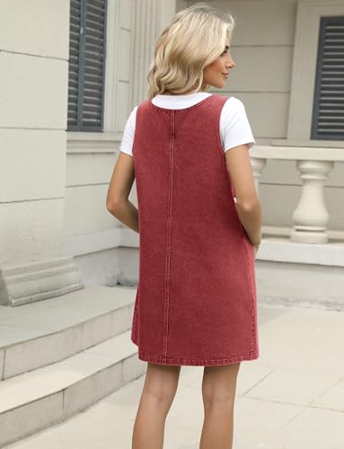 Image of Xaspee Denim Overall Dress for Women Casual Mini Sleeveless Jean Vintage Jumper Skirt Dress with Pockets