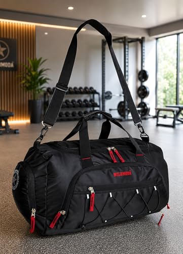 Image of 50L Gym Duffel Bag | Large Travel Sports Bag for Men & Women (Black & Red)