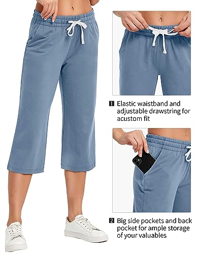 Image of SPECIALMAGIC Women Capri Pants Cotton Yoga Wide Leg Pajama Pants Capris Sweatpants Sports