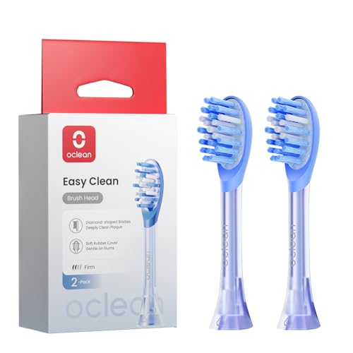 Oclean Easy Clean Bürstenköpfe 2 Pack Ersatzbürstenköpfe für Oclean Ease elektrische Zahnbürste weichem Gummi mit soft Borsten Aufsteckzahnbürstenkopf mit Zungenreiniger Blau