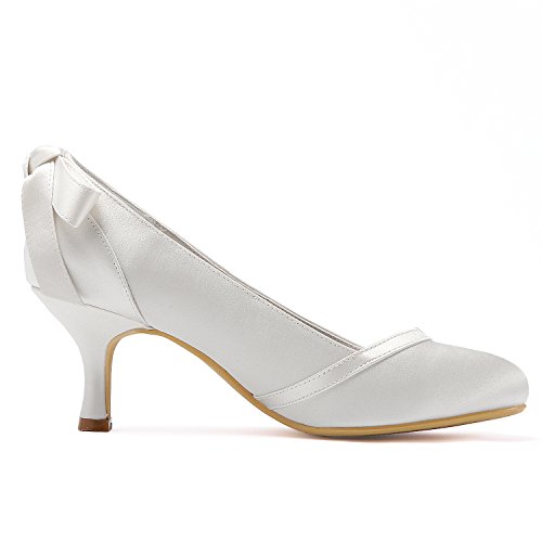 ELEGANTPARK Women Pumps Mid Heel Closed Toe Bows Satin Wedding Bridal Shoes - Image 3