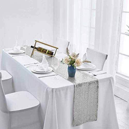 12 X 72 Inches Silver Sequin Table Runner, Glitter Table Runner For Birthday Party Supplies Decorations Wedding Bachelorette Holiday Celebration Bridal Shower Baby Shower (1 Pack) #TOP4