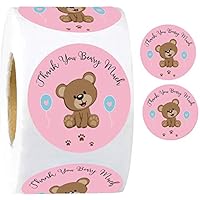 Pink Teddy Bear Stickers 2\" Thank You Beary Much Labels - 250 Pcs Thank You Bear Sticker Labels with Balloon for Baby Shower Birthday Party Favors (Pink, 2 inch)