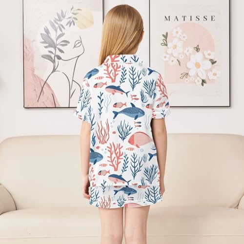 ALAZA Fish Coral Reef Pajamas Satin Pajama Set Short Sleeve Button Down Sleepwear4