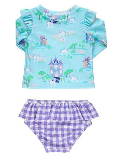 Image of RuffleButts Baby Girls Modern Skirted Rash Guard Bikini - UPF 50+ Sun Protection Swimsuit