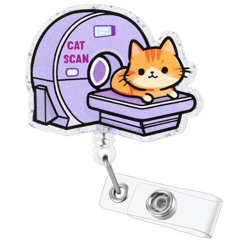 Cat Scan Hologram Funny Radiology Tech Nurse Badge Reel, Cute Retractable ID Pediatric Rad Badge Holder, Name Tag Badge Buddy for RN LPN Rad Onc Nursing Student Cat Lover Pet Lover Radiologist Workers