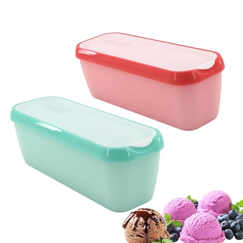 TOOSOAR 2 pièces Bacs à Glace avec Couvercle,Récipient à glace réutilisable de 1.5 L,pour Les Crèmes Glacées Fait-Maison,Sans BPA,Passe au lave-Vaisselle et au Congélateur