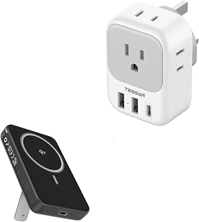 US to UK Plug Adapter, TESSAN Type G Travel Converter with 3 USB Charger(1 USB C Port), 4 Outlets Power Adaptor for USA to Qatar Ireland Hong Kong England Scotland Kenya Dubai Portable Charger