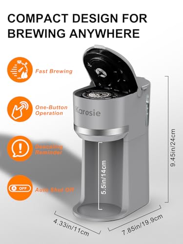 Image of Single Serve Coffee Maker for K-Cup and Ground Coffee,Fast Brew,6-12 oz Brew Sizes One Cup Coffee Machine Fits 5.5 inch Mugs,One-Button Coffee Maker with Descaling Reminder,Grey,9.45 Inches