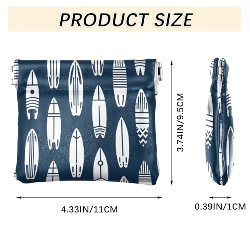 White Surfboards Coin Purse Leather Pouch Change Purse, Squeeze Coin Pouch for Cards, Keys & Lipsticks, Unisex3