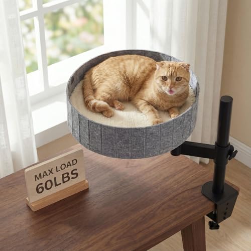 Nuzzle Nest Felt Desk Cat Bed, Gray Felt with White Plush Interior, Adjustable…