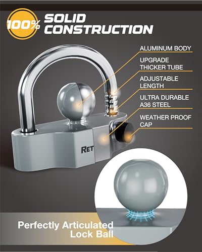Image of RETRUE Heavy-Duty Universal Coupler Lock Trailer Locks Ball Hitch Trailer Hitch Lock Adjustable Security Steel Fits 1-7 /8 Inch, 2 Inch, 2-5 /16 Inch Couplers Grey & Silver