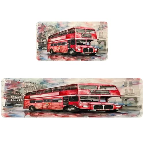 Alfombrillas de cocina para pasillo y lavandería con estampado autobús de Londres 2