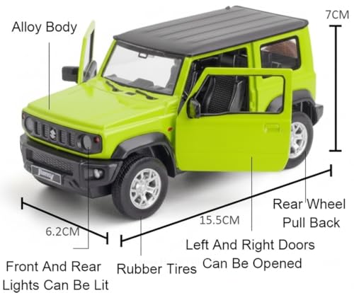 Image of 1:32 Scale Suzuki Jimny Diecast Model Car - Metal Toy Car with Openable Doors, Hood & Trunk, Pull Back Action, Realistic Miniature Off-Road Vehicle for Kids & Collectors [Green Color]
