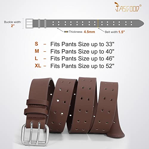 Image of JASGOOD Men Double Prong PU Leather Belt Casual Work Heavy Duty Belt Double Grommet Holes Belt for Jeans